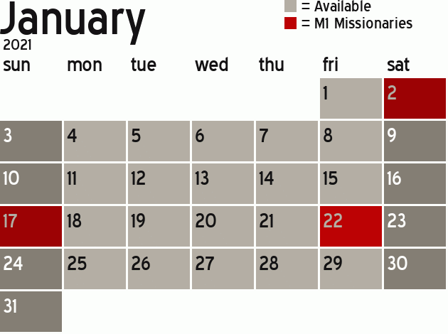 Missionary Dinner Calendar