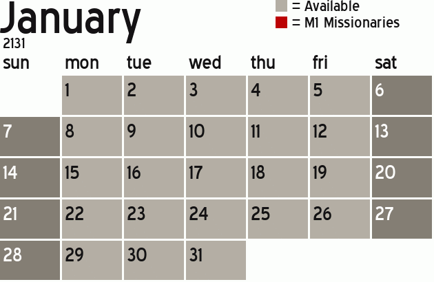 Missionary Dinner Calendar