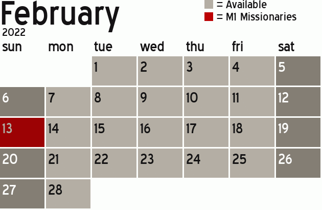 Missionary Dinner Calendar