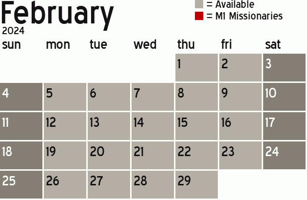 Missionary Dinner Calendar