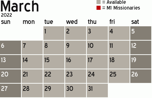 Missionary Dinner Calendar