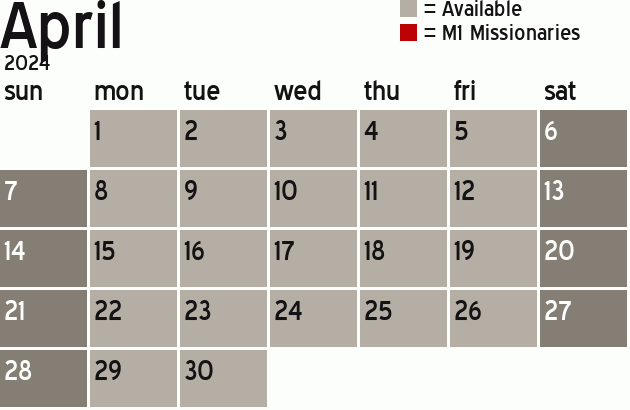 Missionary Dinner Calendar