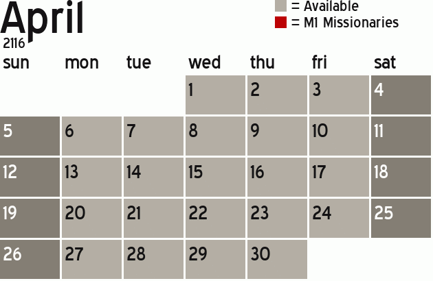 Missionary Dinner Calendar