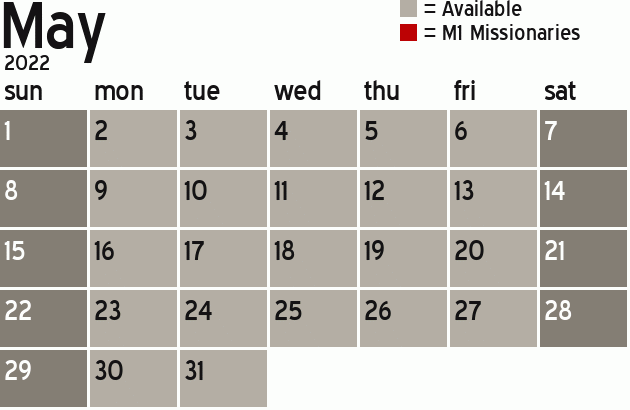 Missionary Dinner Calendar