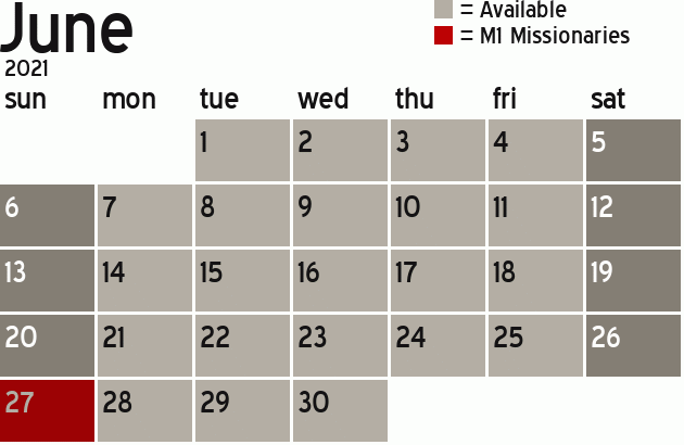 Missionary Dinner Calendar