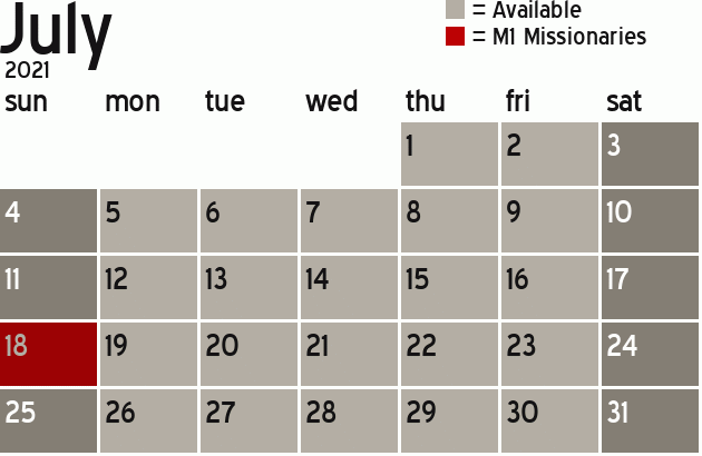 Missionary Dinner Calendar