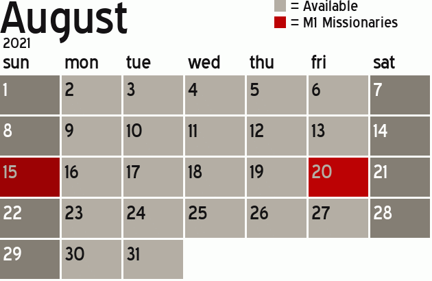 Missionary Dinner Calendar