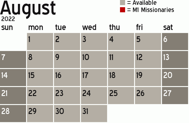 Missionary Dinner Calendar