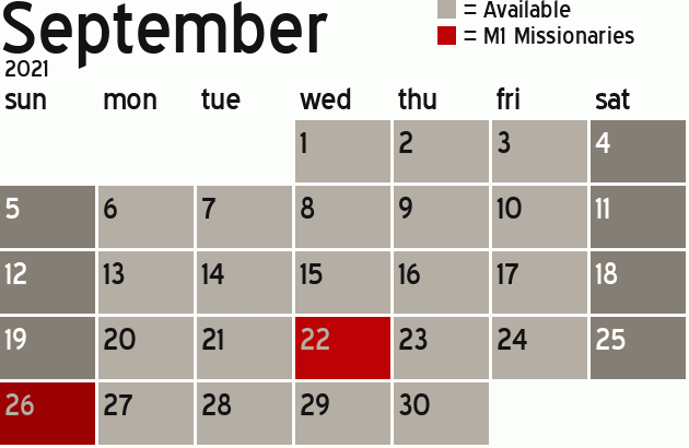 Missionary Dinner Calendar