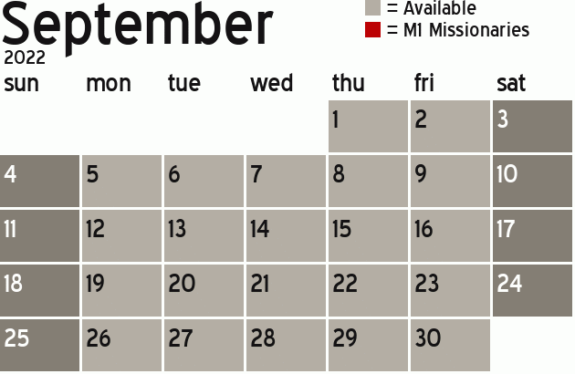 Missionary Dinner Calendar