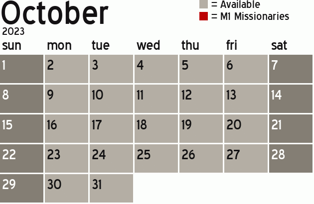 Missionary Dinner Calendar