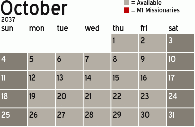 Missionary Dinner Calendar