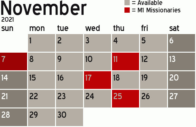 Missionary Dinner Calendar