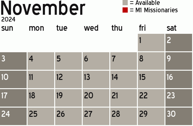 Missionary Dinner Calendar