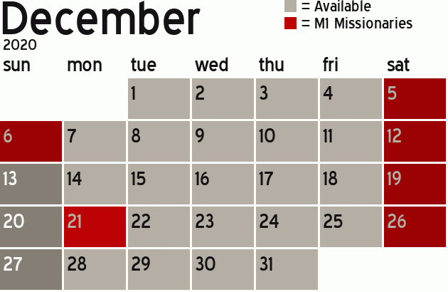 Missionary Dinner Calendar