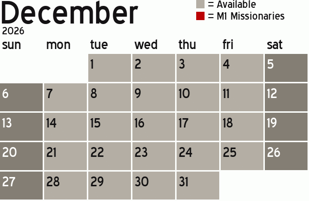 Missionary Dinner Calendar