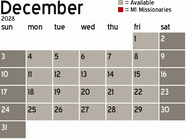 Missionary Dinner Calendar